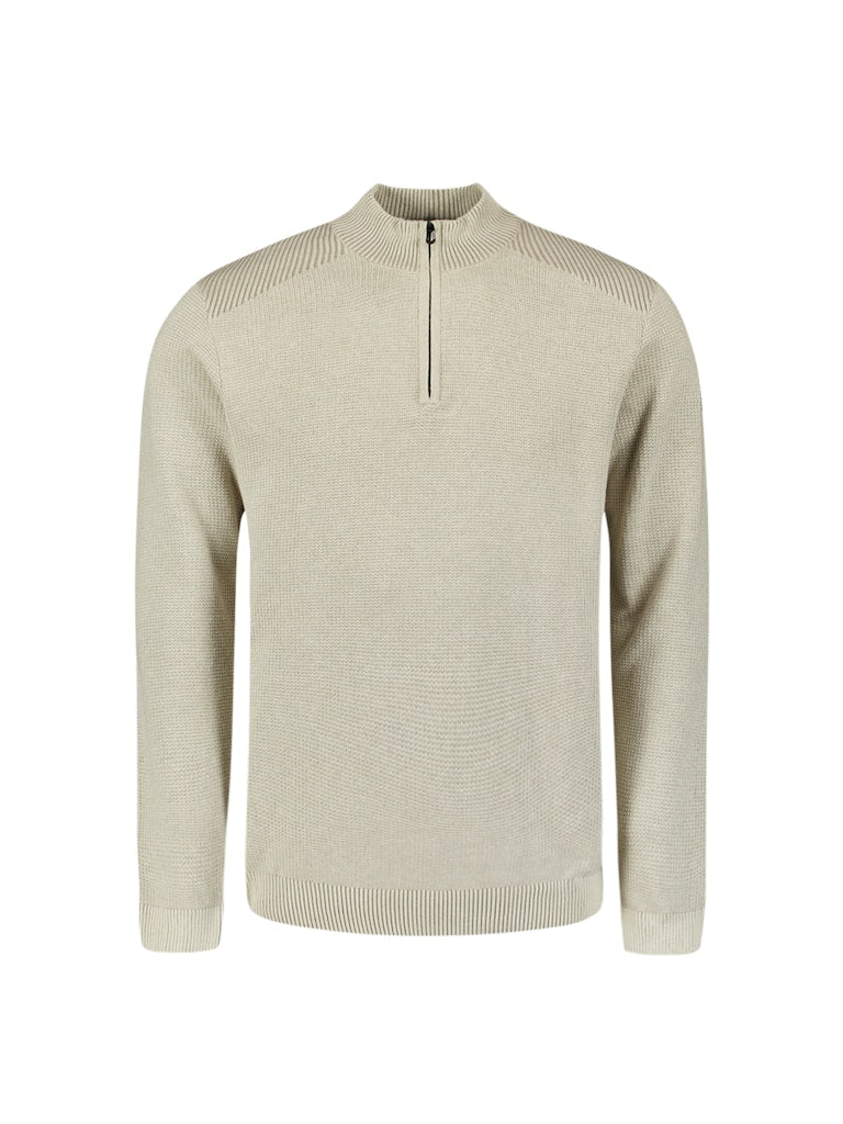 Pullover Half Zip Plated Structure Knit - Zand