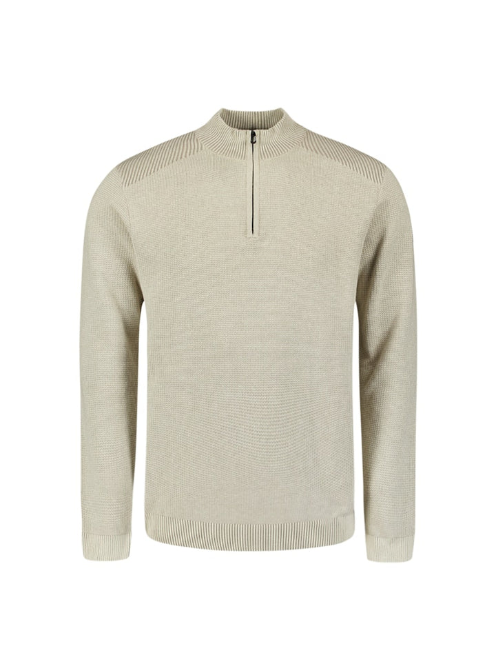 Pullover Half Zip Plated Structure Knit - Zand