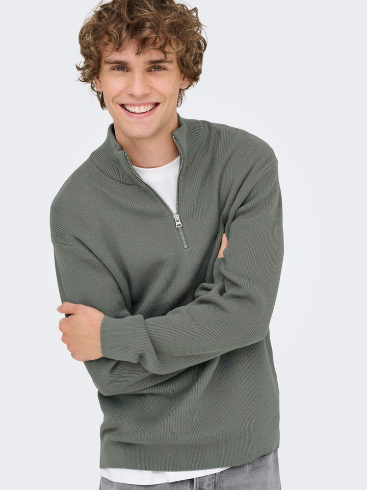 Onsphil Reg 12 Struc Half Zip Knit - Olijf