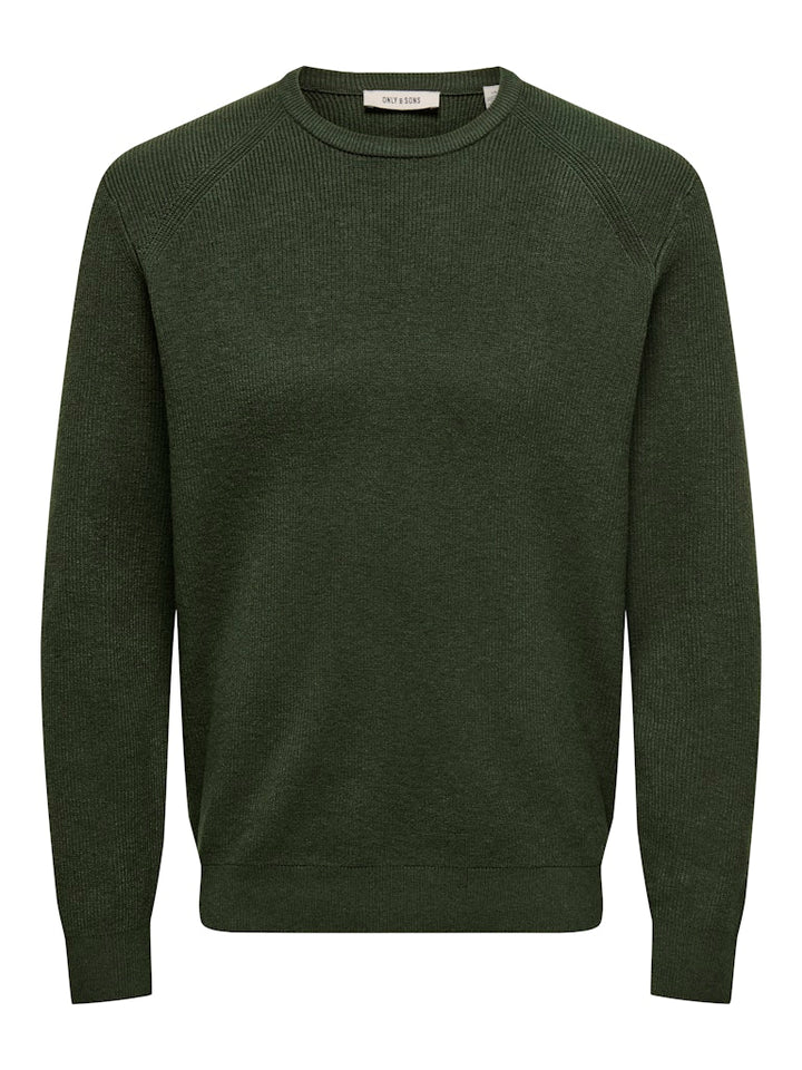 Onsalfi Reg Ls Crew Knit Camp Cs - Donkergroen