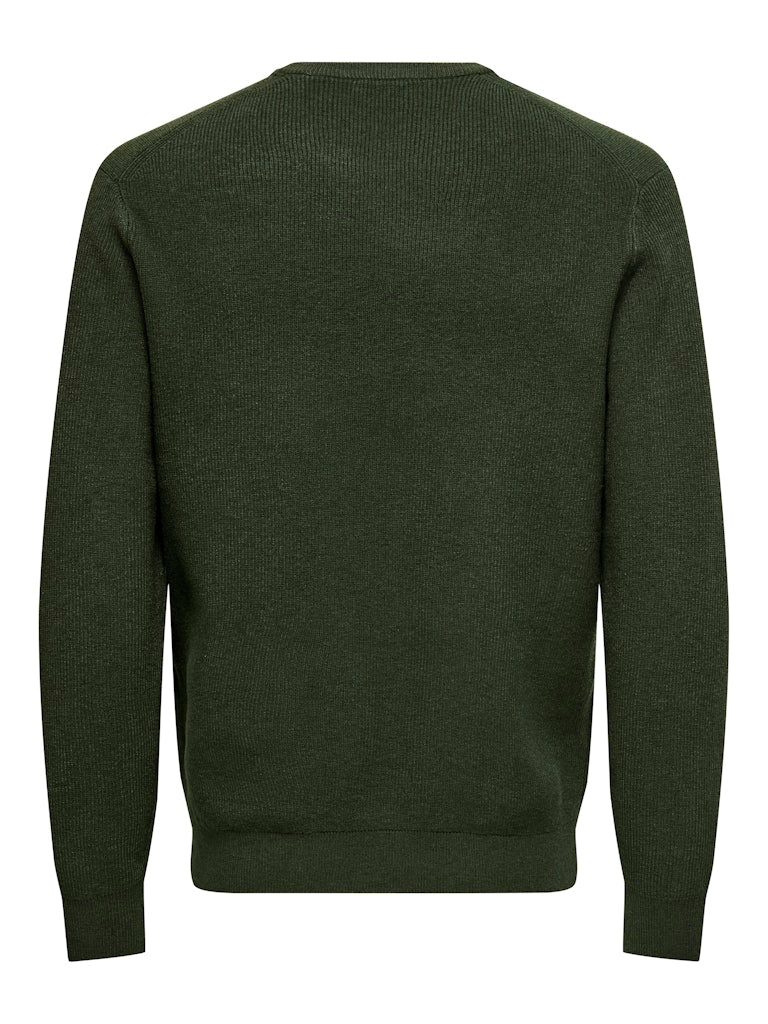 Onsalfi Reg Ls Crew Knit Camp Cs - Donkergroen