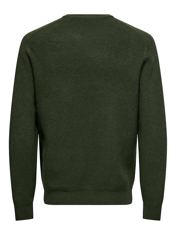 Onsalfi Reg Ls Crew Knit Camp Cs - Donkergroen