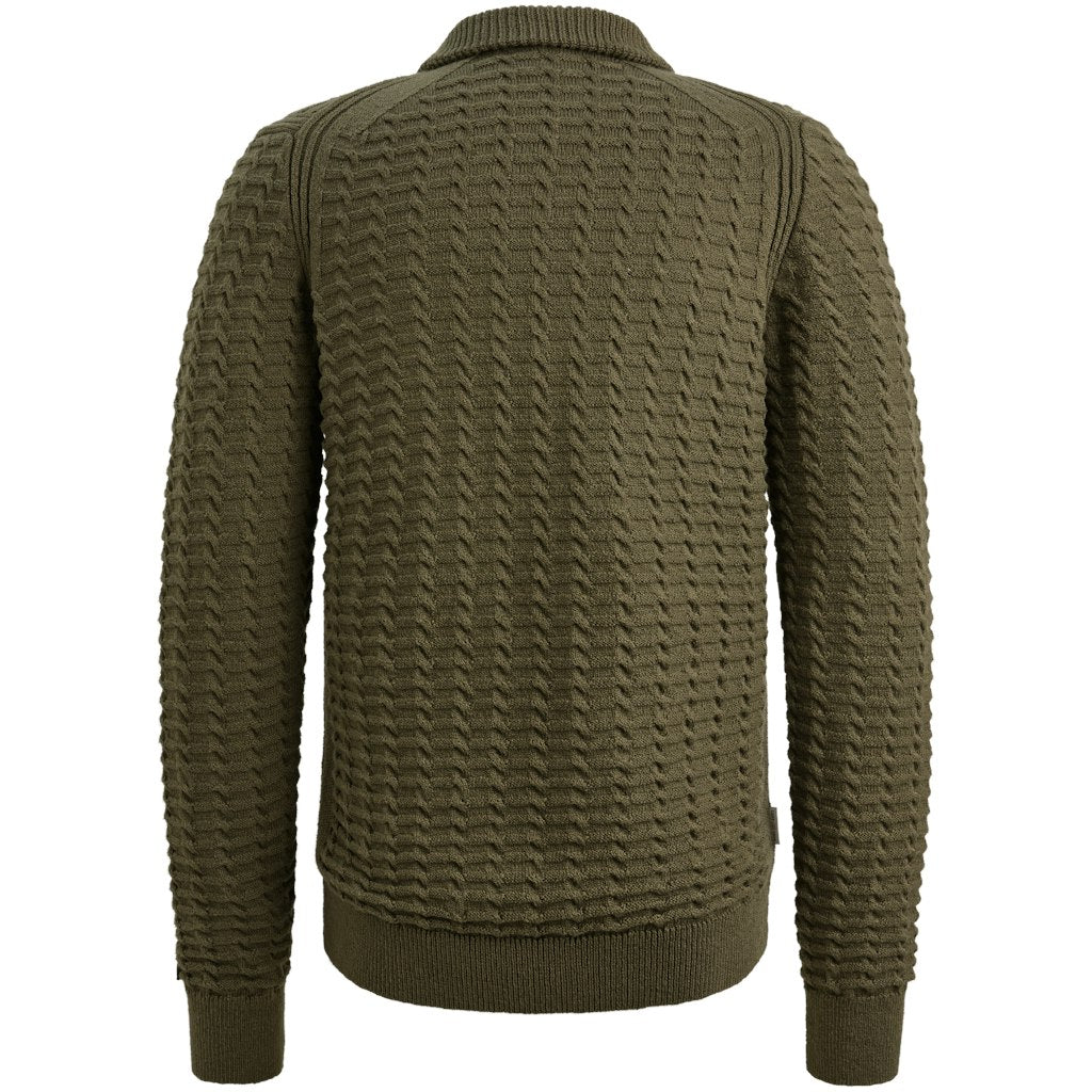 Half Zip Collar Cotton Boucle - Donkergroen
