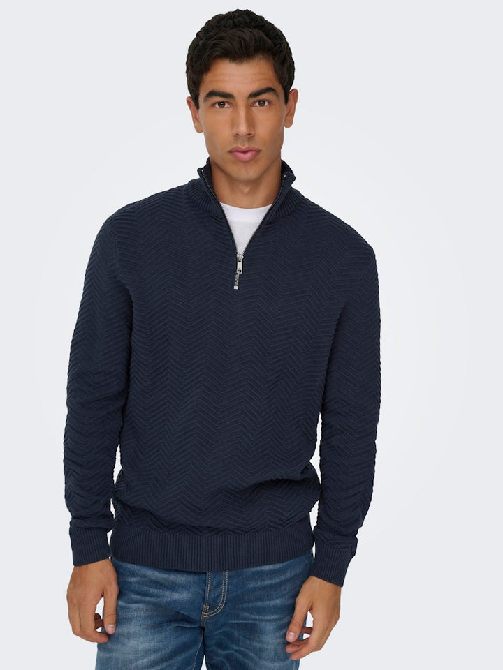 Onsmace Reg 12 Herringbon Half Zip - Navy