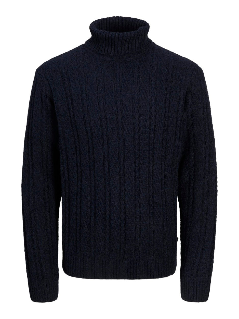 Jprblatrent Knit Cable Roll Neck Bf - Navy