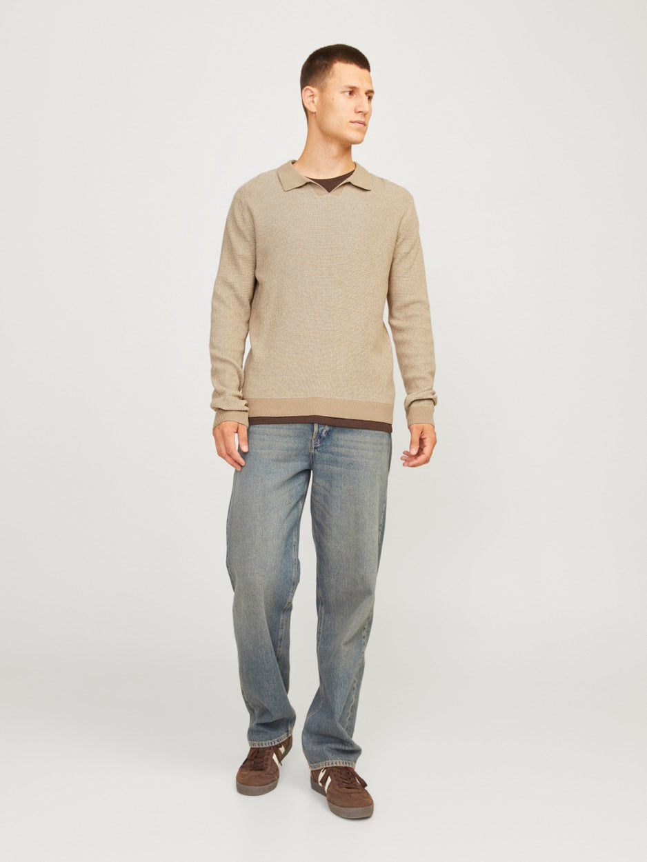 Jprblabani Knit Split Neck Ls - Licht Bruin