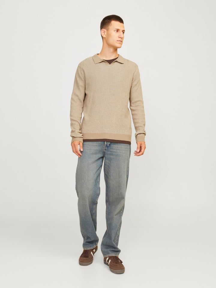 Jprblabani Knit Split Neck Ls - Licht Bruin