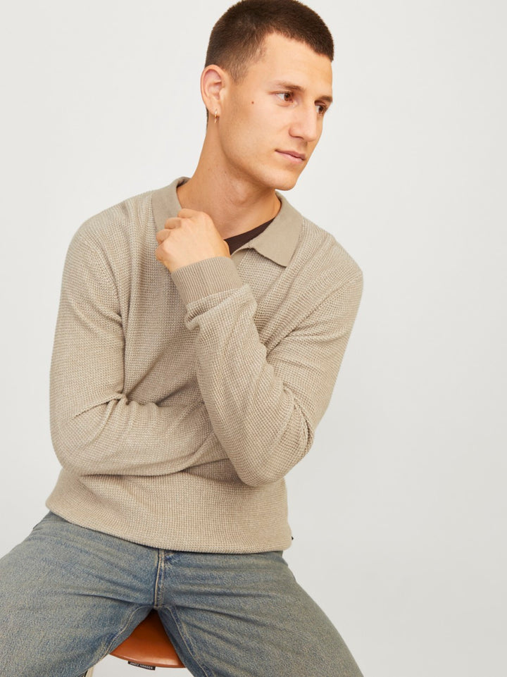 Jprblabani Knit Split Neck Ls - Licht Bruin