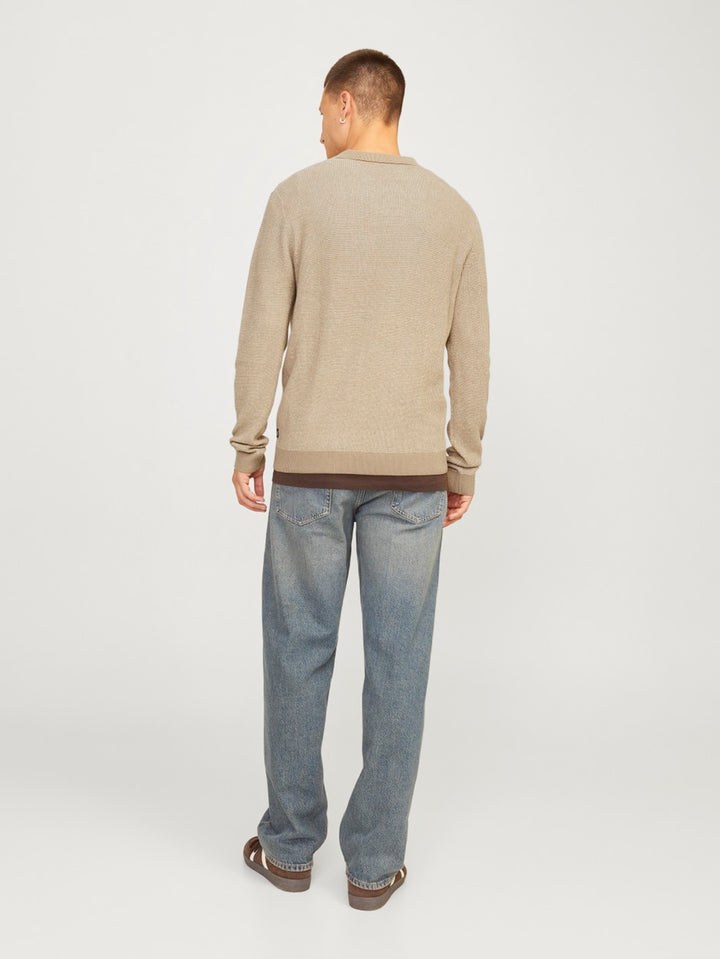 Jprblabani Knit Split Neck Ls - Licht Bruin