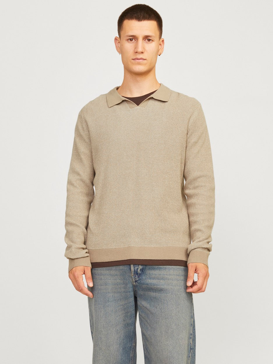 Jprblabani Knit Split Neck Ls - Licht Bruin