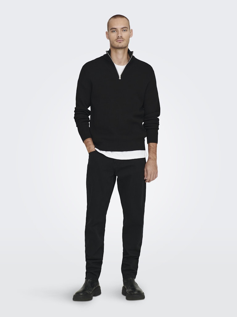 Onsphil Reg 12 Struc Half Zip Knit - Zwart