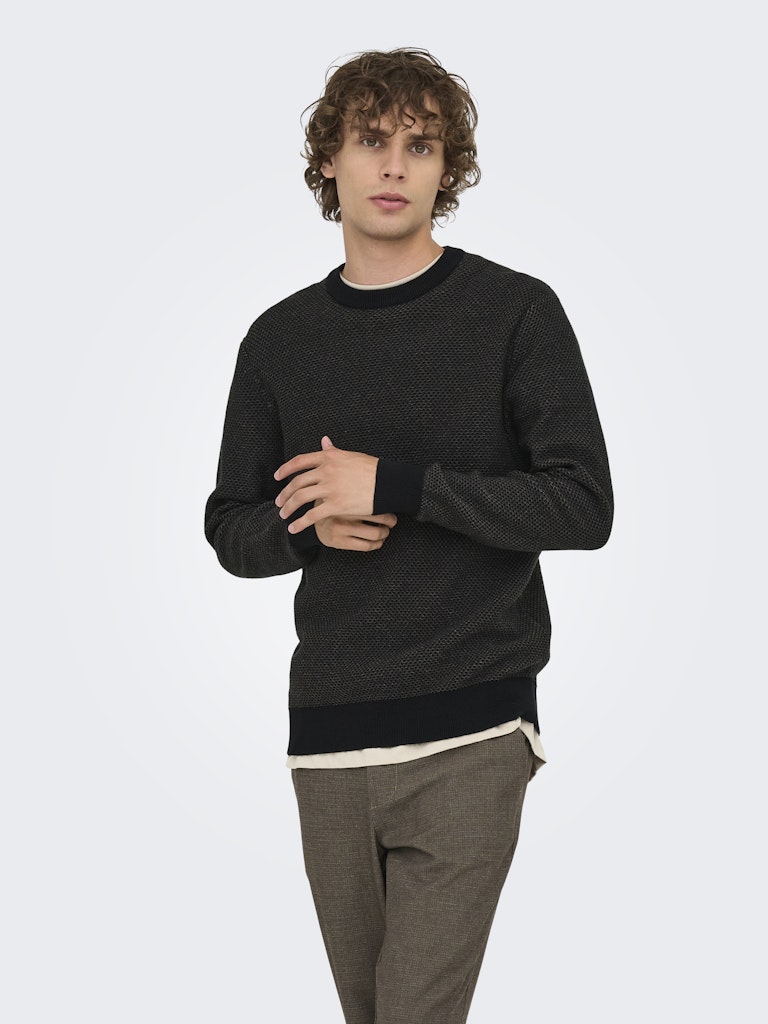Onsmorgan 12 Structure Crew Knit - Zwart Dessin
