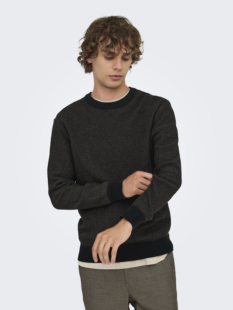 Onsmorgan 12 Structure Crew Knit - Zwart Dessin