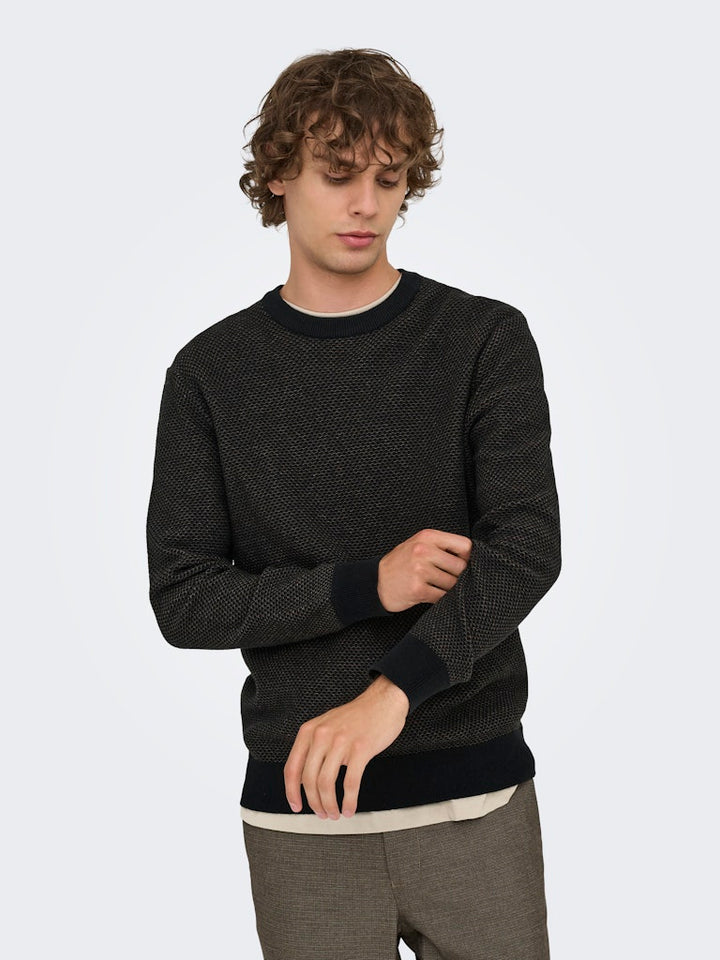 Onsmorgan 12 Structure Crew Knit - Zwart Dessin