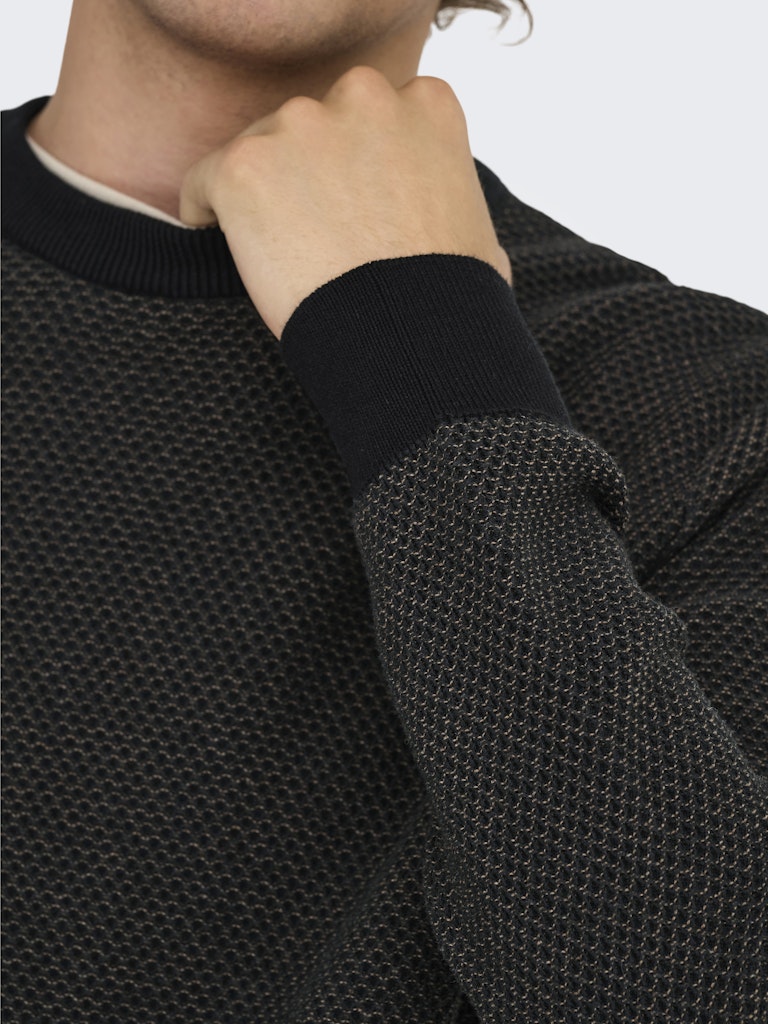 Onsmorgan 12 Structure Crew Knit - Zwart Dessin