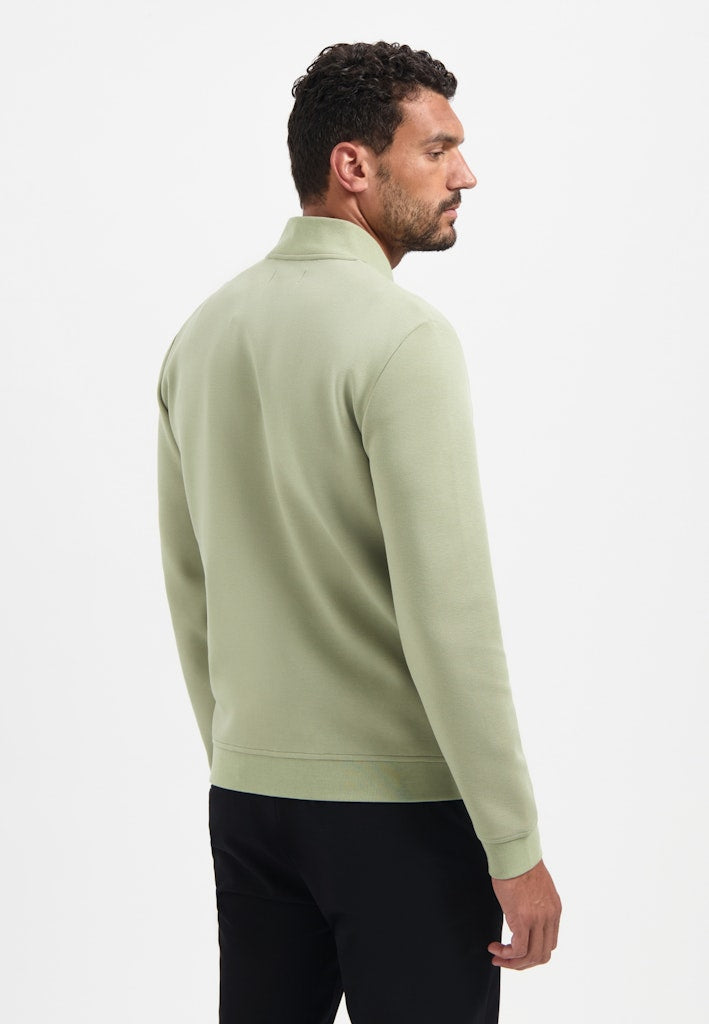 Sweater Full Zipper Pique Bomber - Olijf