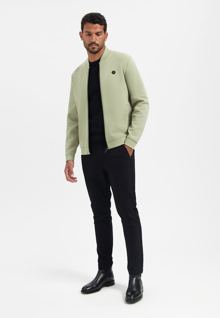 Sweater Full Zipper Pique Bomber - Olijf