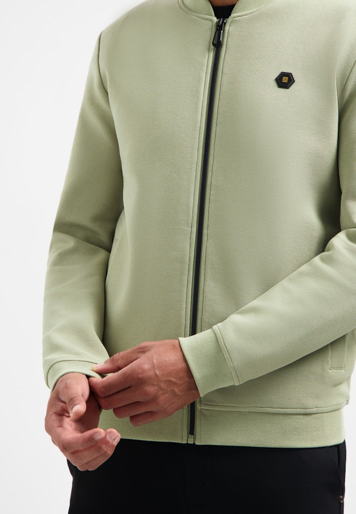 Sweater Full Zipper Pique Bomber - Olijf