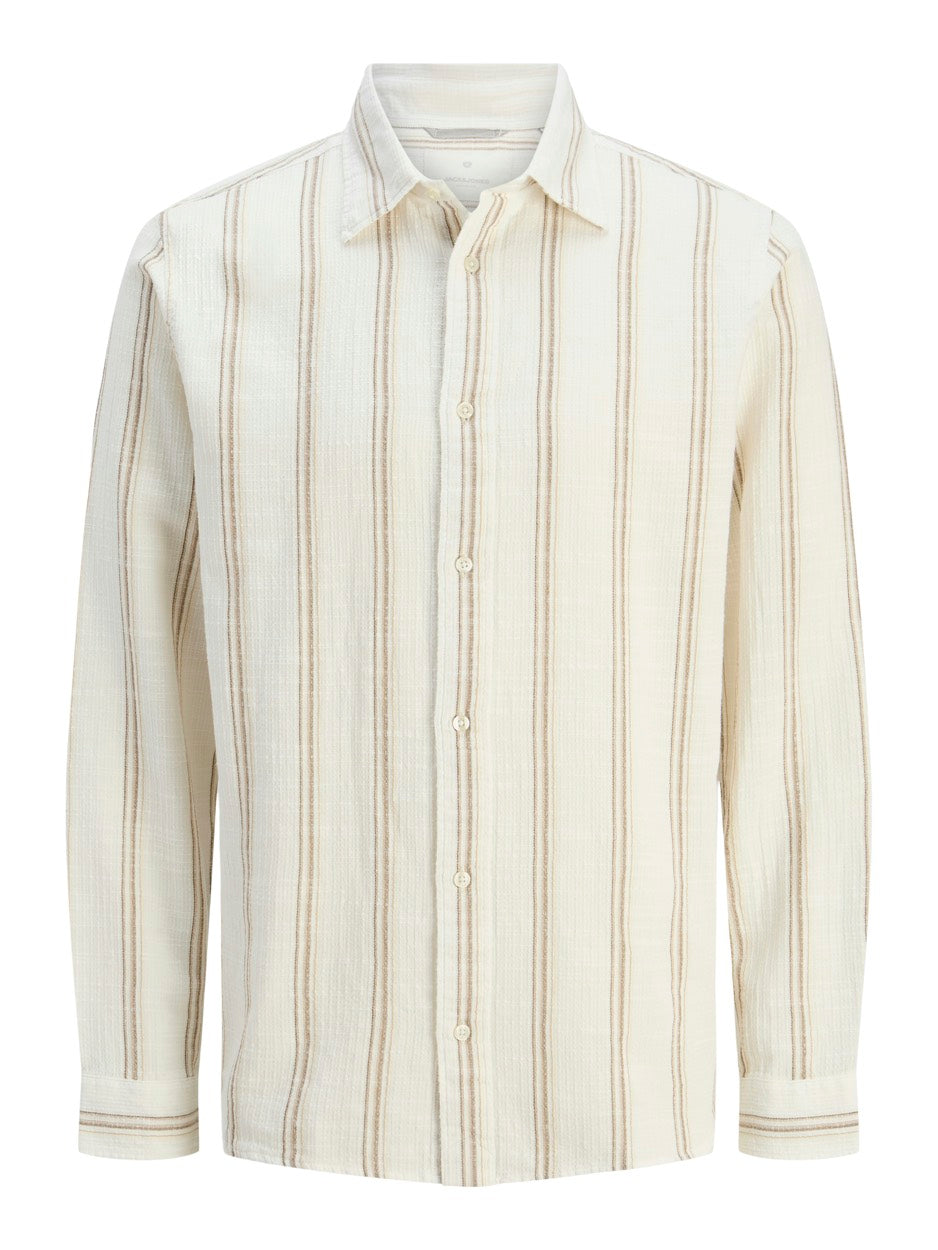 Jprccregent Dobby L/s Shirt - Ecru Dessin