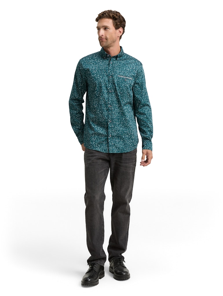 Coulrful Printed Stretch Shirt - Groen Dessin