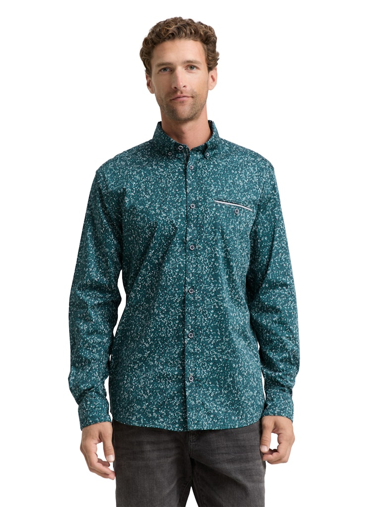 Coulrful Printed Stretch Shirt - Groen Dessin