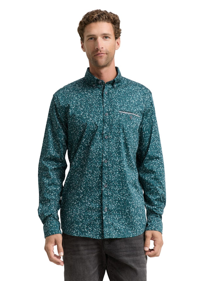 Coulrful Printed Stretch Shirt - Groen Dessin