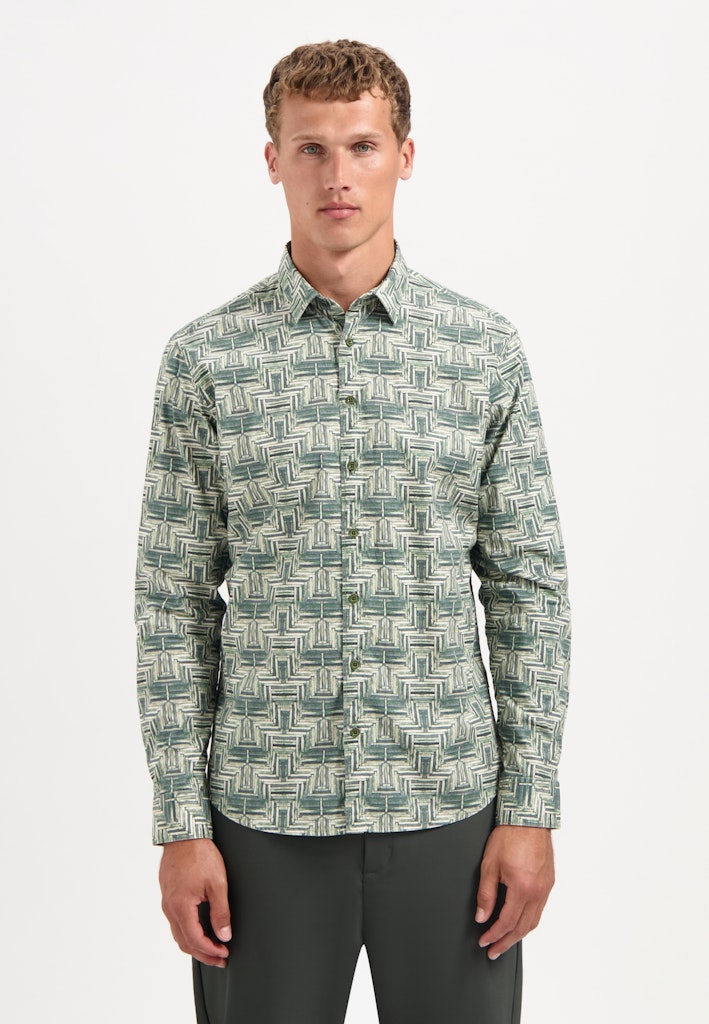 Shirt Stretch Allover Printed - Groen Dessin