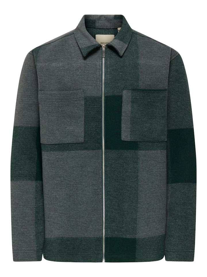 Onswake Checked Zip Overshirt - Groen Dessin