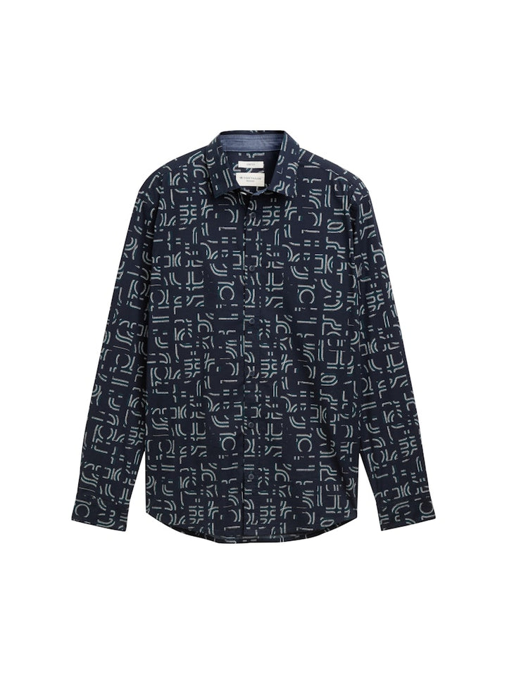 Stretch Shirt Aop Ls - Navy