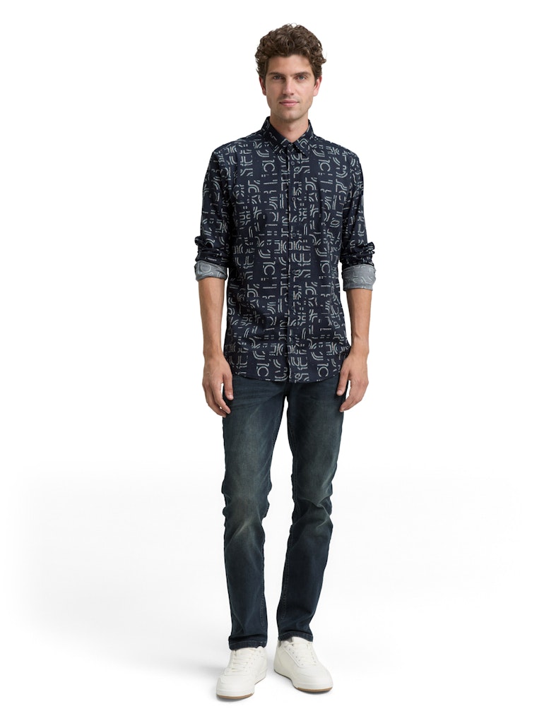 Stretch Shirt Aop Ls - Navy