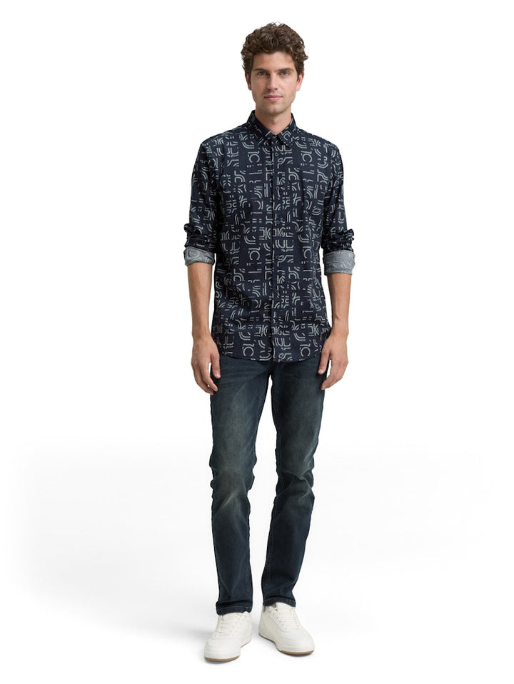 Stretch Shirt Aop Ls - Navy