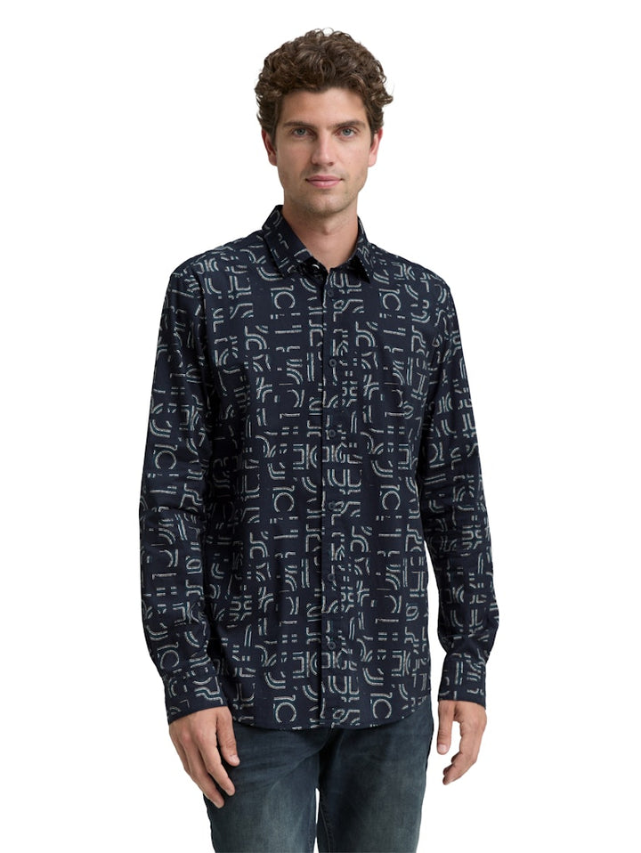 Stretch Shirt Aop Ls - Navy