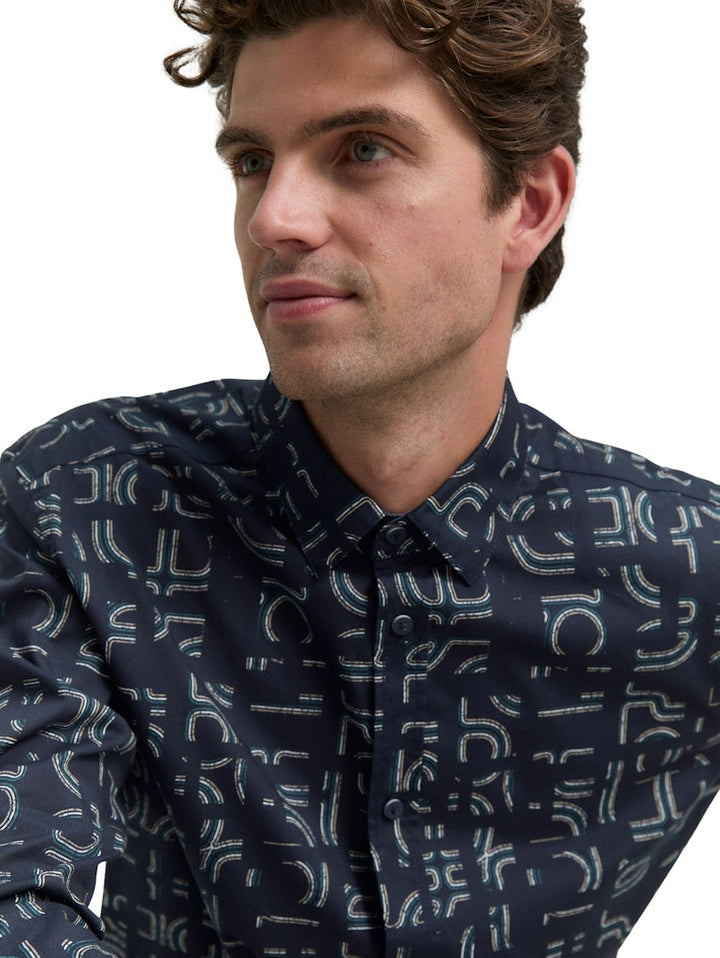 Stretch Shirt Aop Ls - Navy