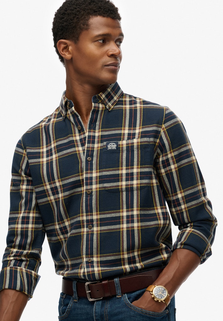 Kartoenen Houthakkers Overhemd Ls - Blauw Dessin