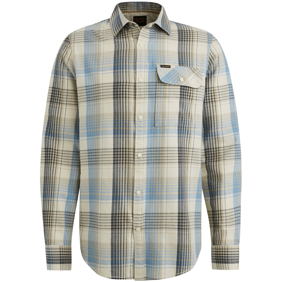 Long Sleeve Shirt Yarn Dyed Twill - Blauw Dessin