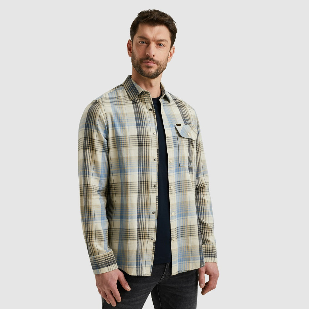 Long Sleeve Shirt Yarn Dyed Twill - Blauw Dessin