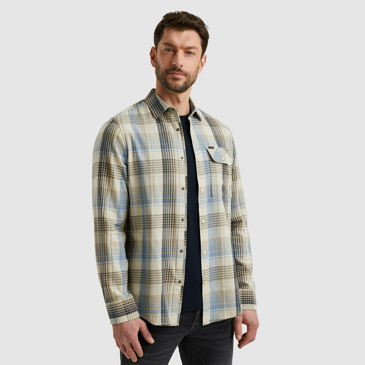 Long Sleeve Shirt Yarn Dyed Twill - Blauw Dessin