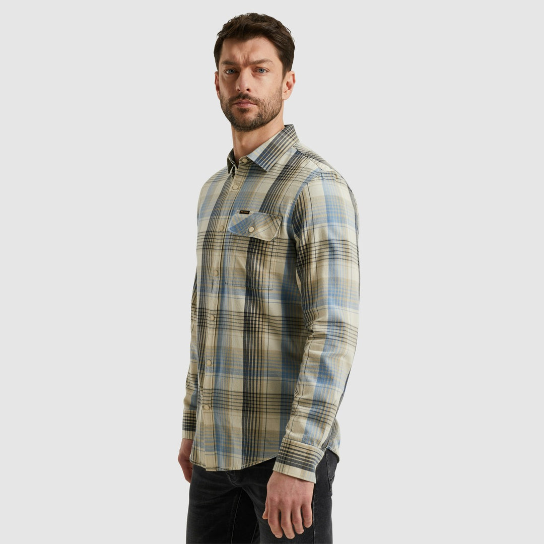 Long Sleeve Shirt Yarn Dyed Twill - Blauw Dessin