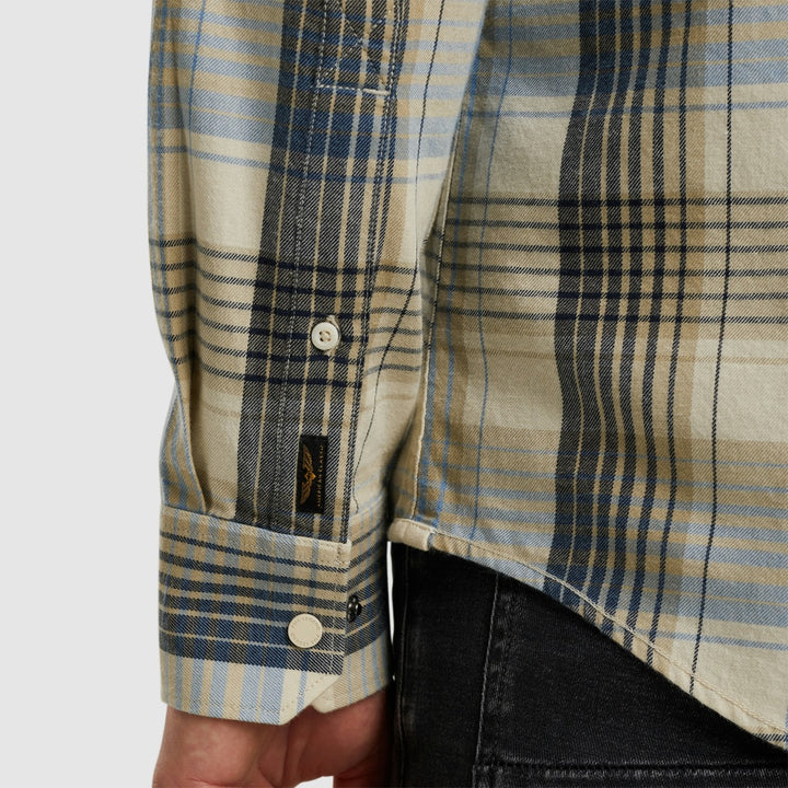 Long Sleeve Shirt Yarn Dyed Twill - Blauw Dessin