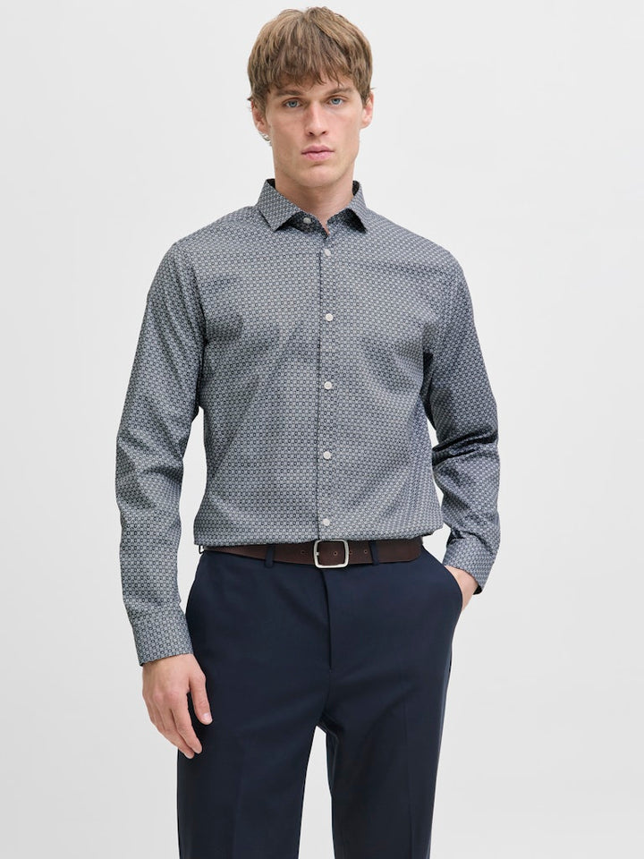 Jprblablackpool Stretch Aop Ls Shirt Sn - Blauw Dessin