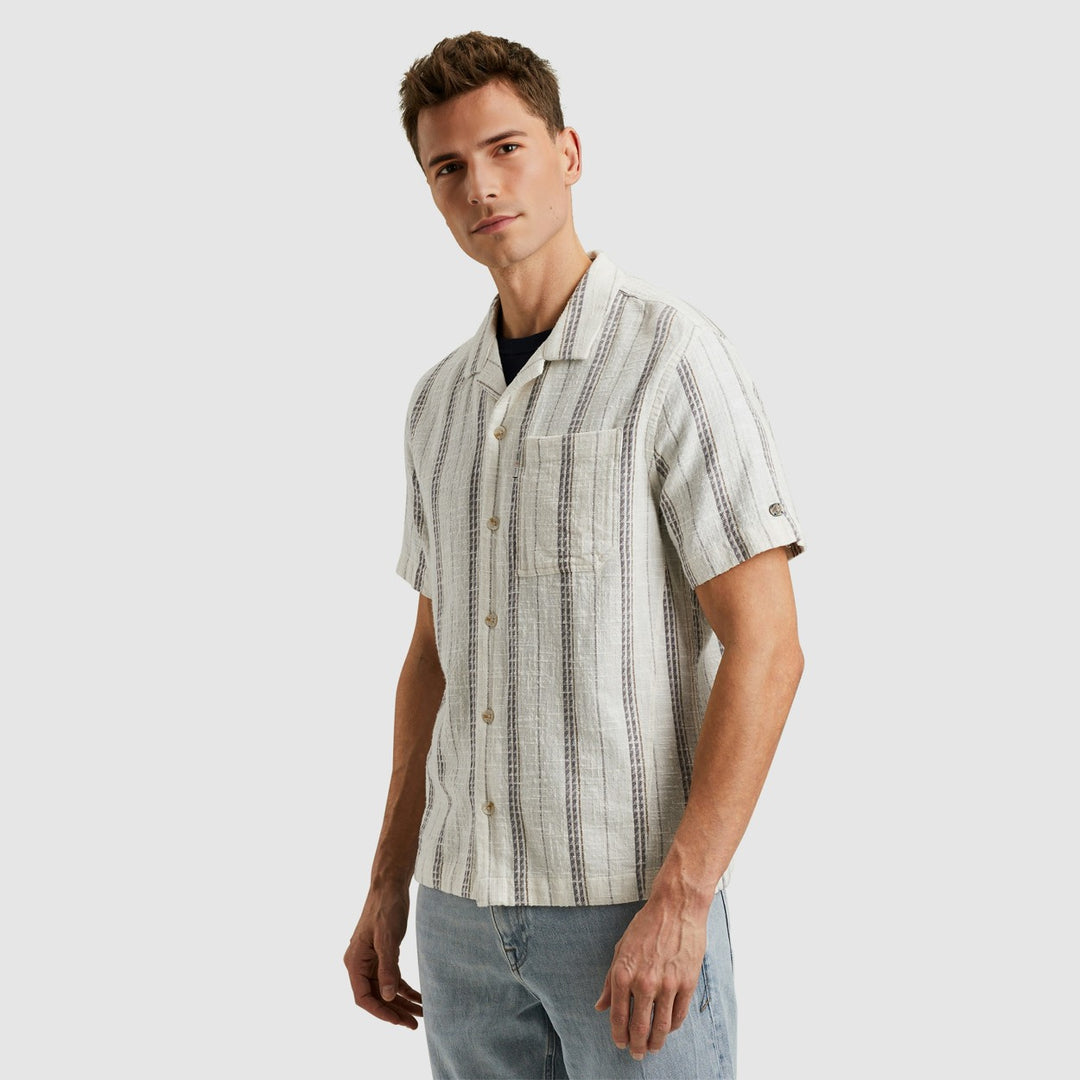 Short Sleeve Shirt Yd Stripe Struc - Ecru Dessin