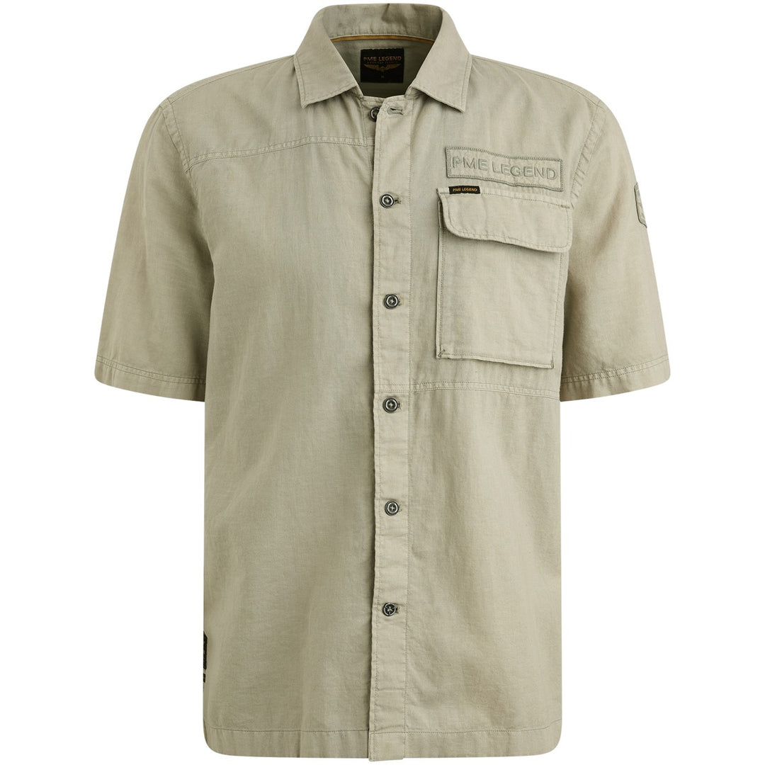 Short Sleeve Shirt Ctn Linen - Olijf