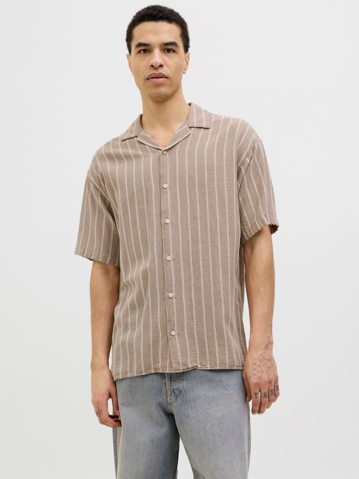 Jjeenzo Stripe Resort Shirt Ss Sn - Bruin Dessin