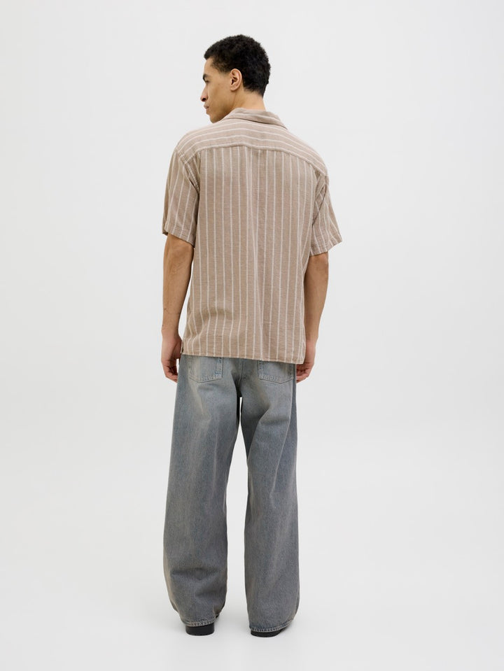 Jjeenzo Stripe Resort Shirt Ss Sn - Bruin Dessin
