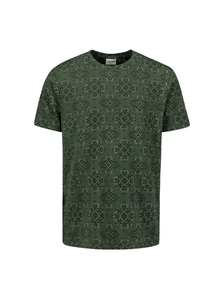 T-shirt Crewneck Allover Printed Garment Dyed Slub - Groen Dessin
