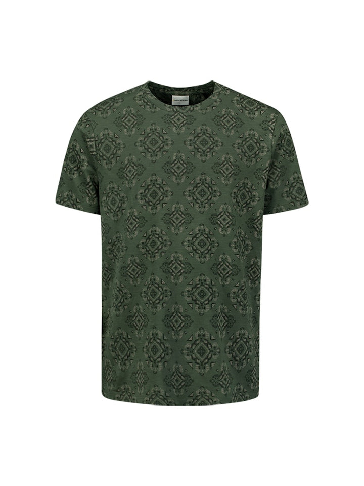 T-shirt Crewneck Allover Printed Garment Dyed Slub - Groen Dessin