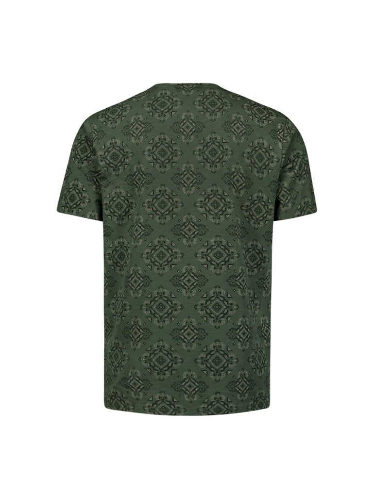 T-shirt Crewneck Allover Printed Garment Dyed Slub - Groen Dessin