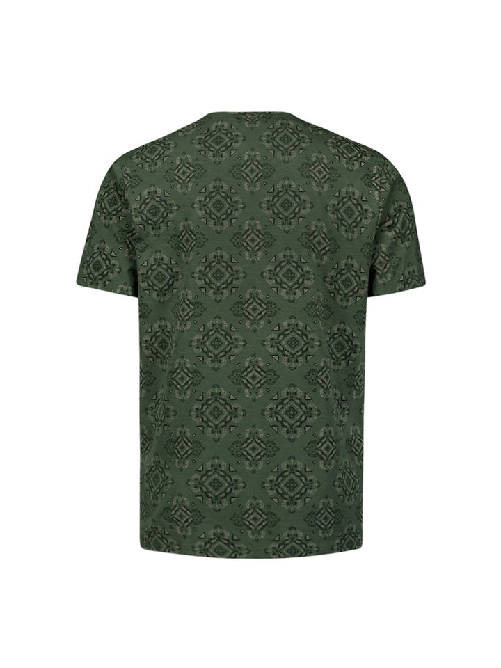 T-shirt Crewneck Allover Printed Garment Dyed Slub - Groen Dessin