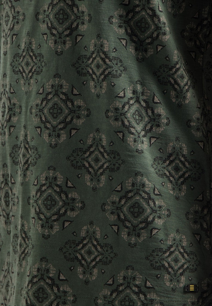 T-shirt Crewneck Allover Printed Garment Dyed Slub - Groen Dessin