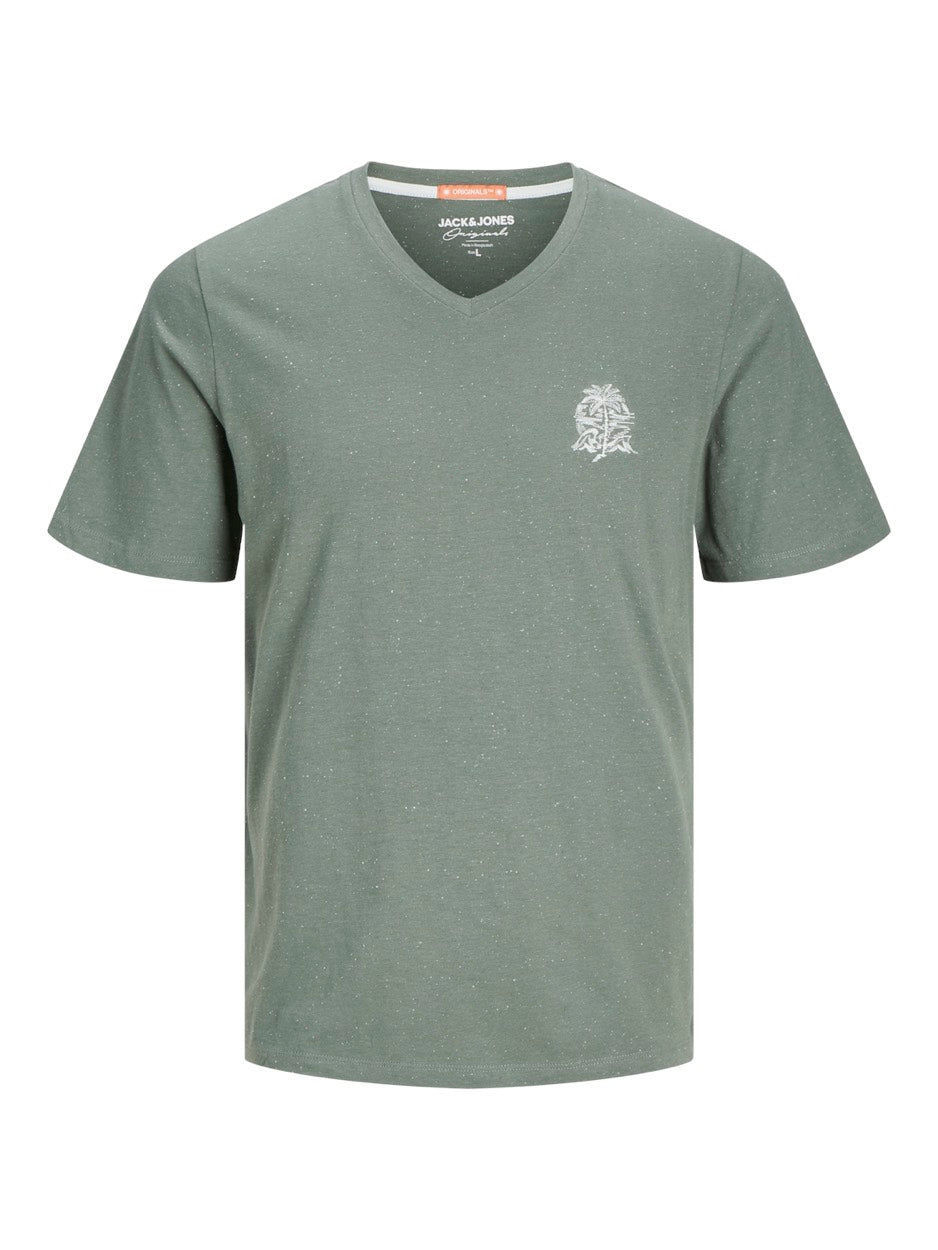 Jorpalm Emb Tee Ss V-neck Dut - Groen Dessin